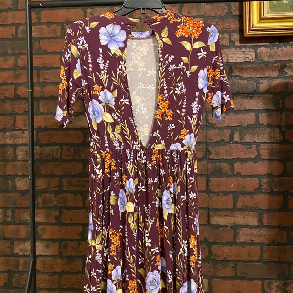 Forever 21 Purple Floral Babydoll Dress, Medium Small, Cut Back, Halter Neck - Picture 2 of 6